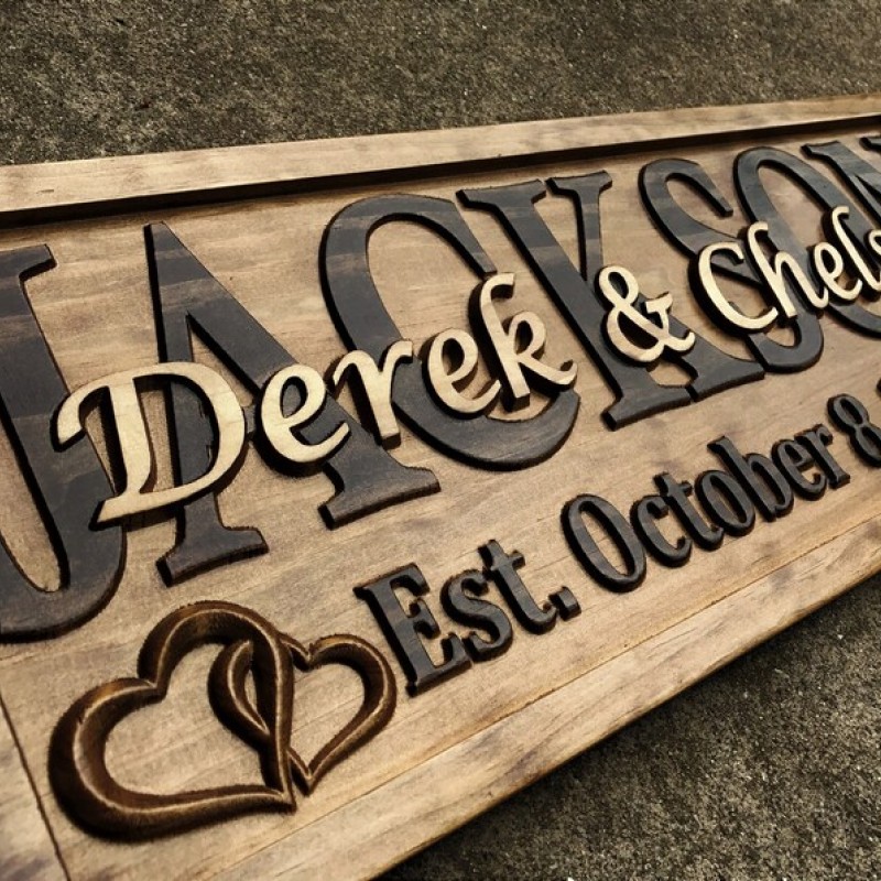 Personalized Wedding Gift for Couple Bridal Shower Gift Established Wedding Sign Last Name Sign Engagement Gift Custom Wood Anniversary Gift 3Dwoodworker  