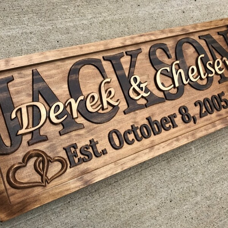 Personalized Wedding Gift for Couple Bridal Shower Gift Established Wedding Sign Last Name Sign Engagement Gift Custom Wood Anniversary Gift 3Dwoodworker  