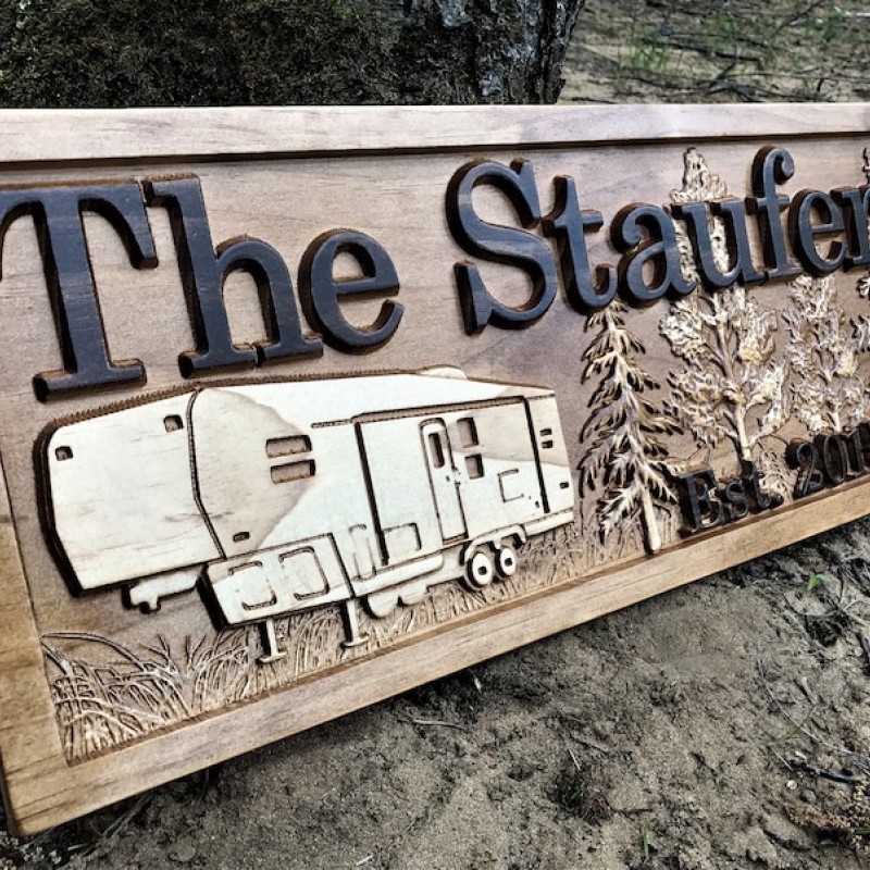 Personalized Camping Sign Fifth Wheel Decor Custom Camper Sign Wood Campsite Sign Wooden RV Decor RV Signs Last Name 5th Wheel Trailer Decor 3Dwoodworker