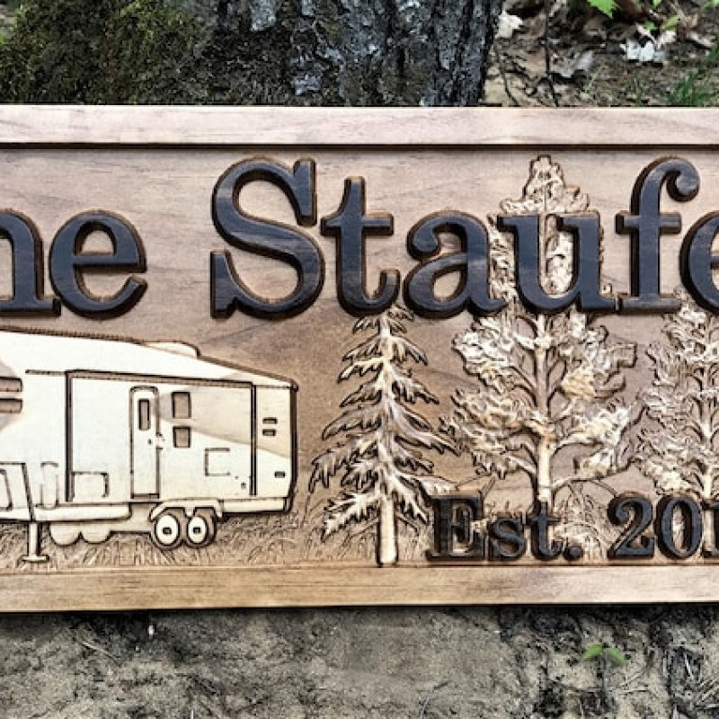 Personalized Camping Sign Fifth Wheel Decor Custom Camper Sign Wood Campsite Sign Wooden RV Decor RV Signs Last Name 5th Wheel Trailer Decor 3Dwoodworker