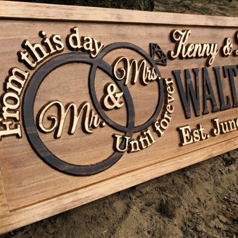 Mr and Mrs Sign Wooden Wedding Signs Wood Wedding Gift Custom Engagement Gift Established Marriage Bridal Shower Personalized Couple Gift 3Dwoodworker  