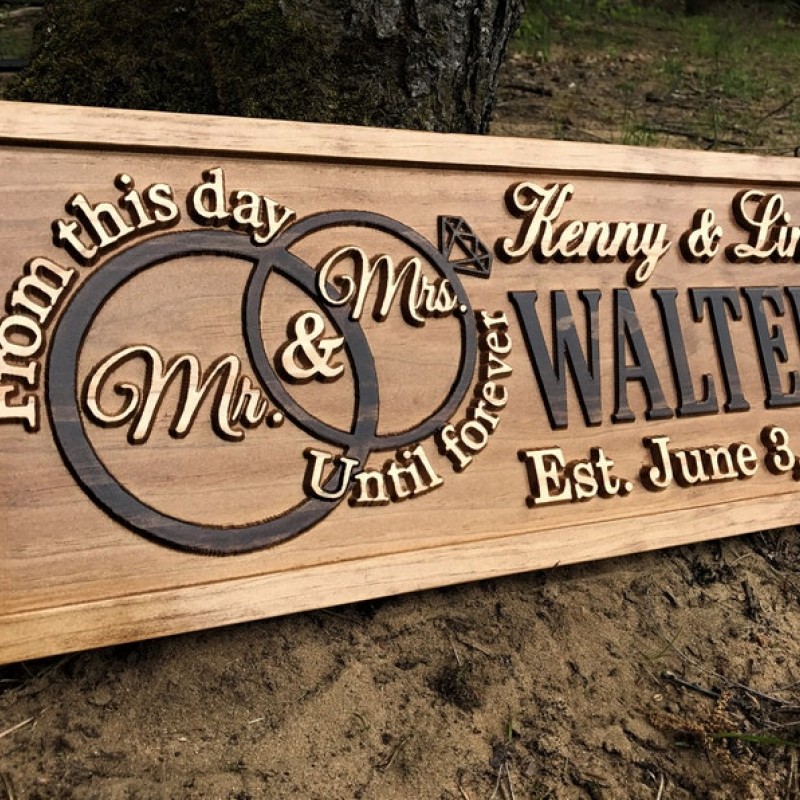 Mr and Mrs Sign Wooden Wedding Signs Wood Wedding Gift Custom Engagement Gift Established Marriage Bridal Shower Personalized Couple Gift 3Dwoodworker  