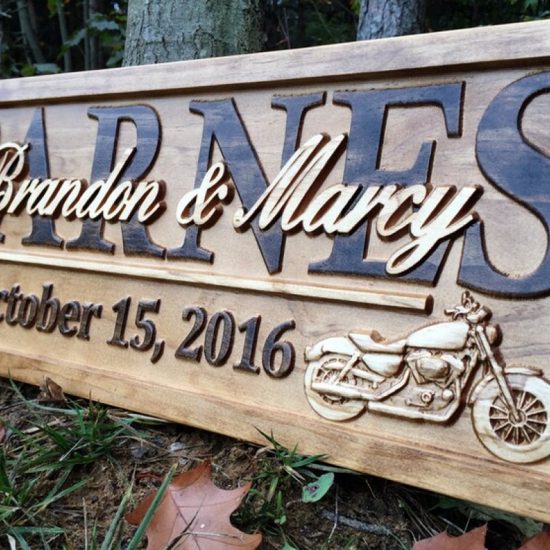 Harley Davidson Gifts for Men Personalized Motorcycle Gifts for Biker Wedding Sign Custom Couples Gifts for Dad Wood Wall Art Last Name Sign 3Dwoodworker