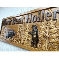 Personalized Wood Sign Custom Carved Cabin Gift Man Cave Wedding Family Last Name Established Camp Lake House Décor Woods Black Bear Plaque 3Dwoodworker