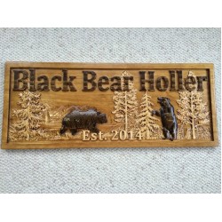 Personalized Wood Sign Custom Carved Cabin Gift Man Cave Wedding Family Last Name Established Camp Lake House Décor Woods Black Bear Plaque 3Dwoodworker